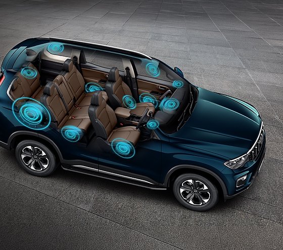 Mahindra Scorpio N, Sony 3D immersive audio with 12-speaker system (cutaway view)