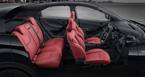 Tata Nexon, Red #DARK edition cabin - red ventilated leatherette seats set in an all-black interior