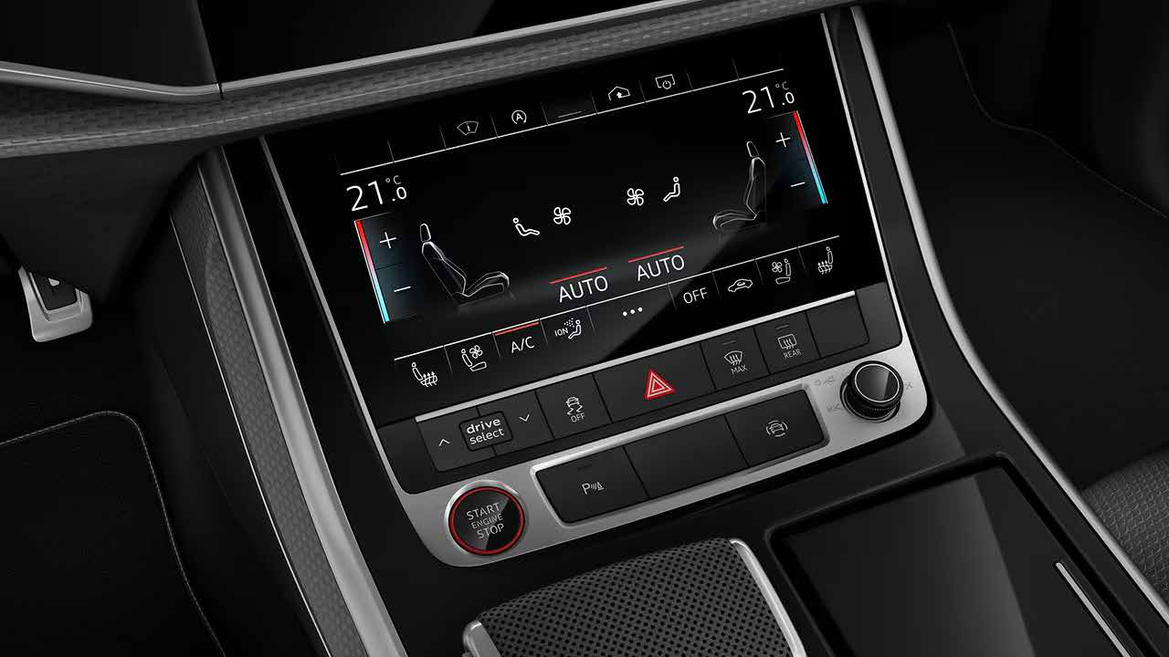 Audi SQ8 — Lower MMI touch display for climate and comfort controls.
