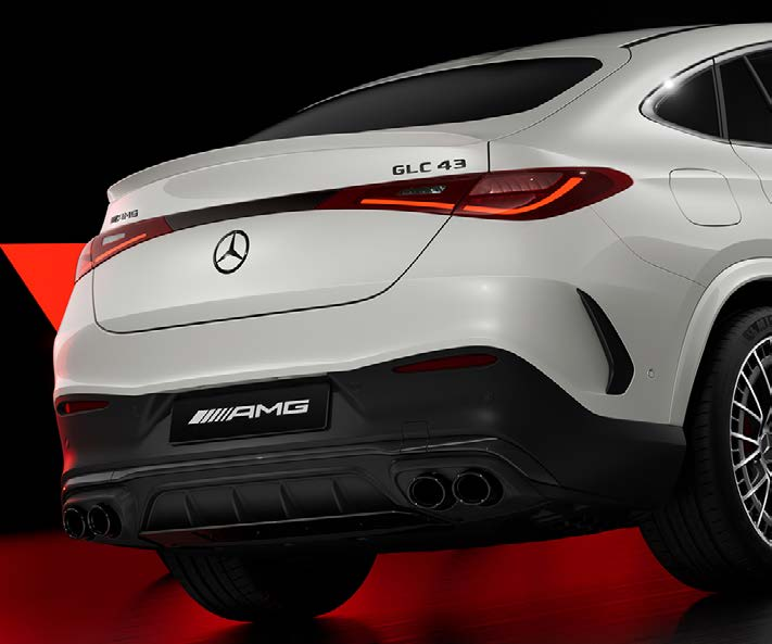 Mercedes-Benz Mercedes-AMG GLC 43 4MATIC Coupe — AMG spoiler lip on the tailgate reduces rear-axle lift for a sporty, planted stance at speed.