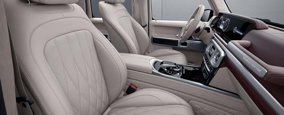 Mercedes-Benz G-Class — Front seats trimmed in quilted nappa leather with the wide centre console between them