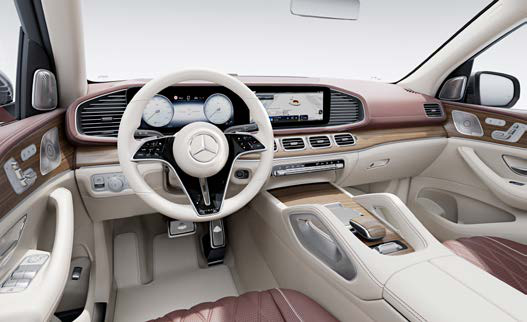 Mercedes-Benz Mercedes-Maybach GLS — Chrome-package cockpit with silver-chrome accents and open-pore wood trim