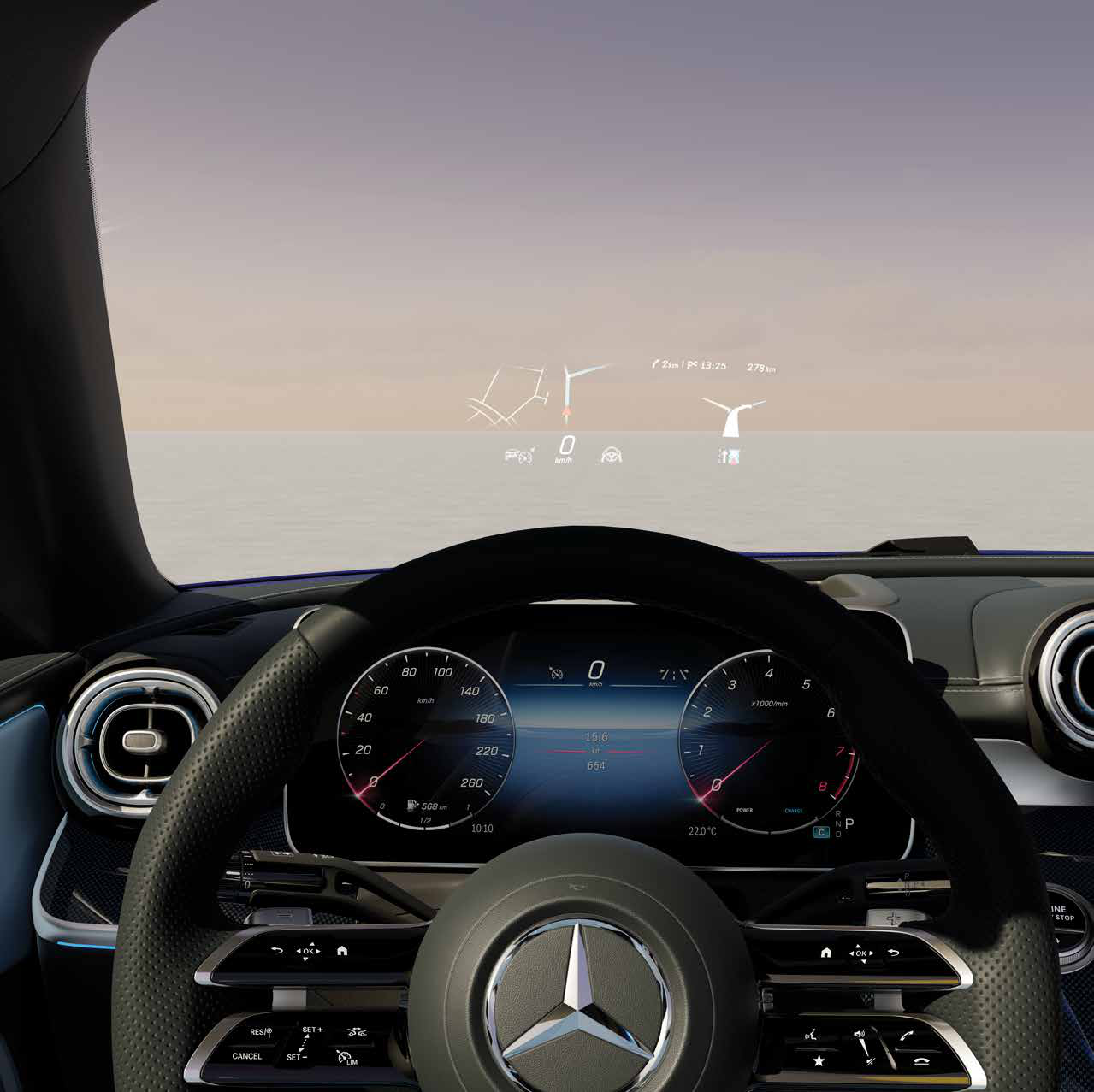 Mercedes-Benz Mercedes-Maybach EQS SUV — Head-up display projecting navigation and speed above the driver cluster