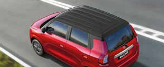 Maruti Suzuki Wagon R, Sporty floating-roof effect created by blacked-out pillars beneath a contrast black roof.