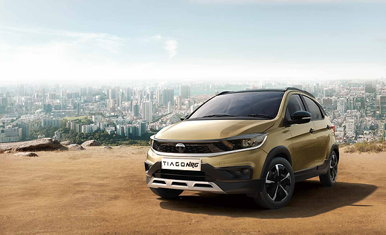Tata Tiago NRG, Tiago NRG urban toughroader styling with black body cladding, silver front skid plate and blacked-out roof