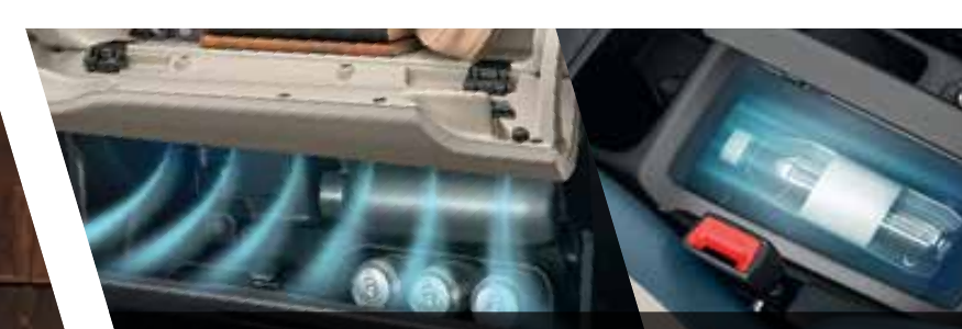 Nissan Gravite — Cooled storage compartment keeping a bottle and cans chilled on the move