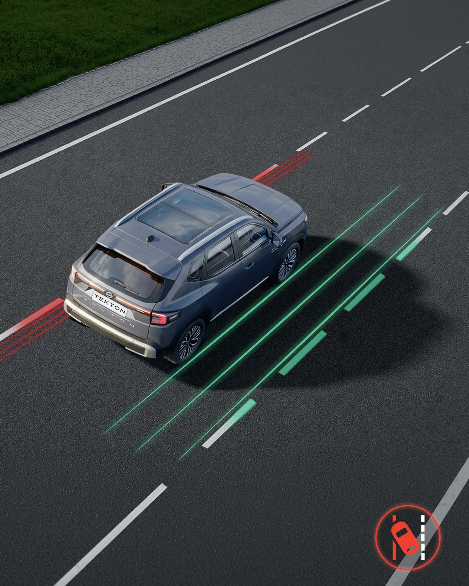 Nissan Tekton — Lane Departure Warning alerts when drifting across lane markings