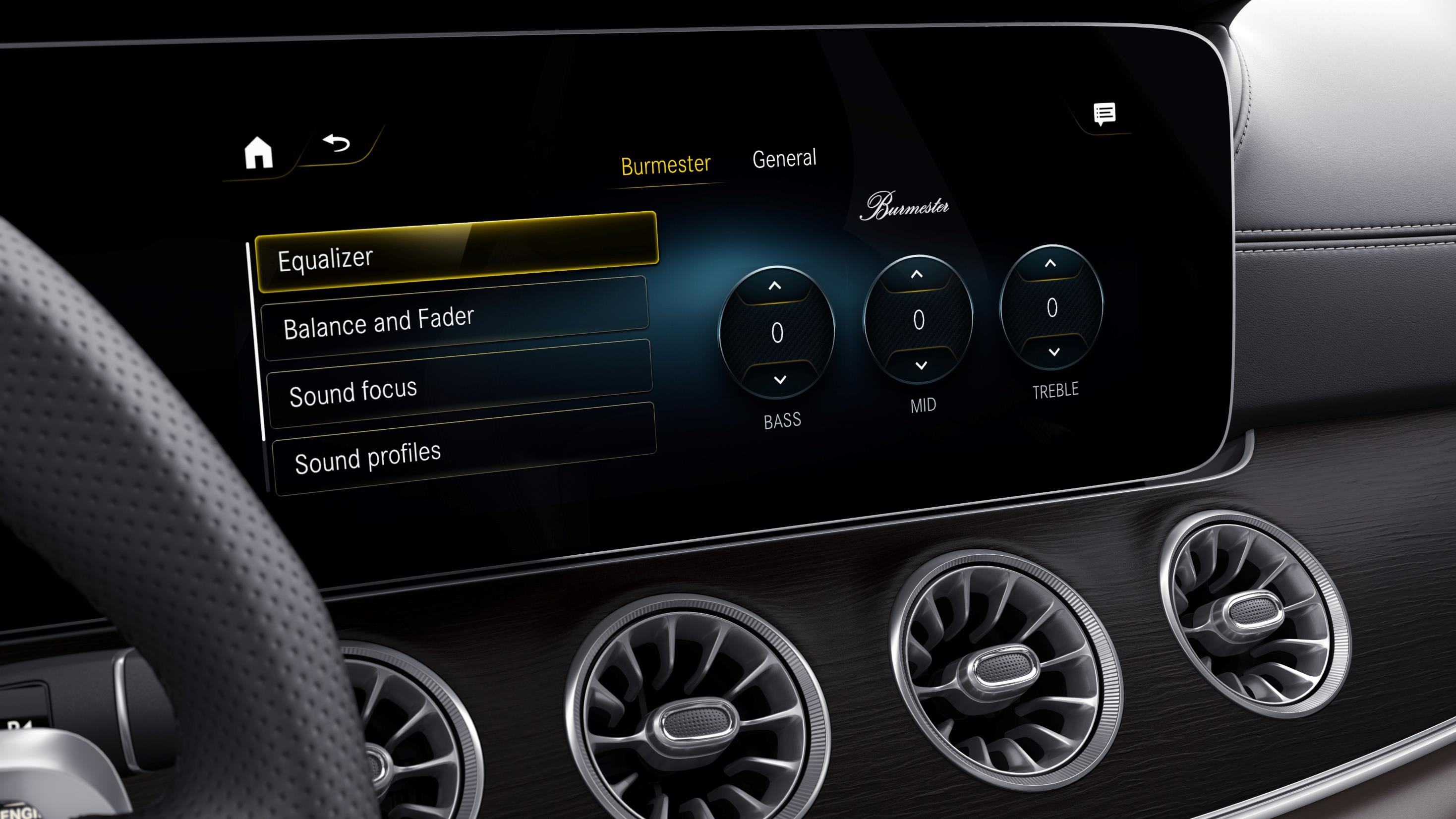 Mercedes-Benz Mercedes-AMG GT 63 S E Performance — Burmester surround sound system equalizer within MBUX.