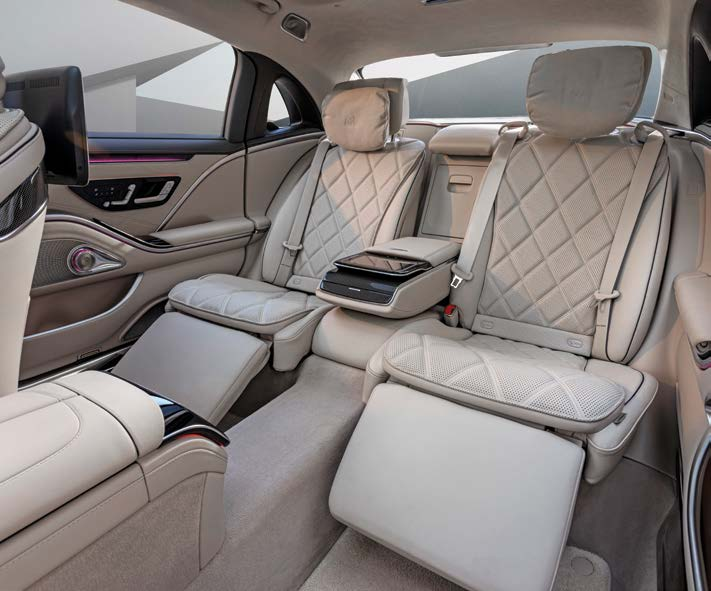 Mercedes-Benz Mercedes-Maybach S-Class — Rear executive seats with electrically extendable leg rests and a reclining backrest for a near-flat resting position.
