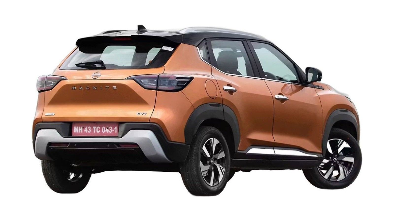 Orange subcompact SUV shown from rear three-quarter angle against white background.