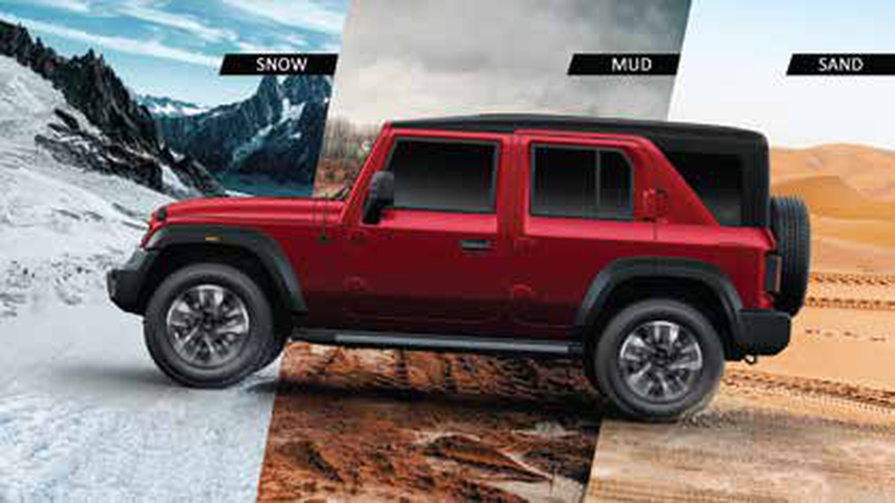 Mahindra Thar Roxx — 4XPLOR terrain modes for Snow, Mud and Sand, plus Zip and Zoom drive modes for the highway