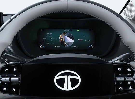 Tata Curvv EV, Camera-based Blind Spot View Monitor shows the blind-spot feed in the instrument cluster
