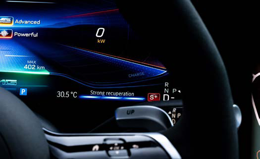 Mercedes-Benz EQS — Steering-wheel paddles adjust brake energy recuperation across three levels