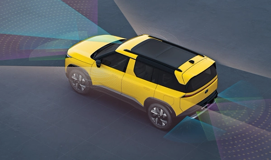 Tata Sierra, L2+ ADAS suite with 22 features including Intelligent Speed Assist - camera and radar coverage around the vehicle