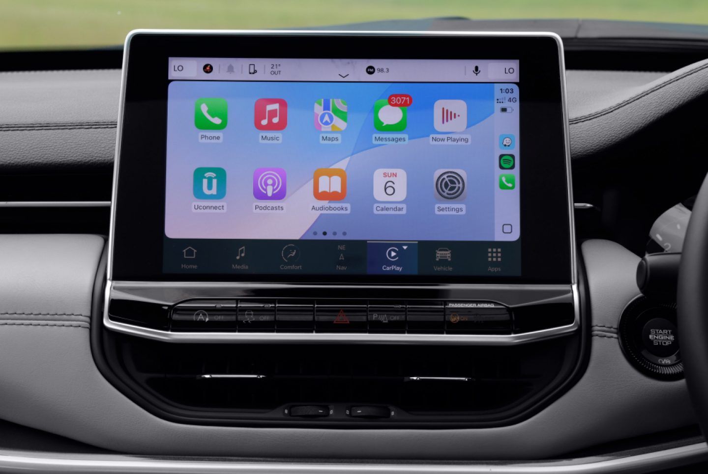 Jeep Meridian — Central touchscreen infotainment display running smartphone connectivity.