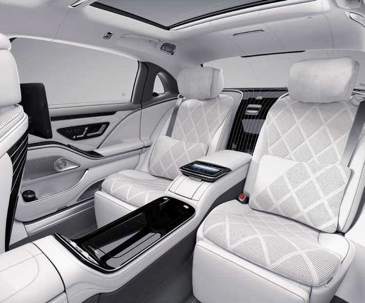 Mercedes-Benz Mercedes-Maybach S-Class — Rear multicontour seats in quilted Nappa leather with massage function and an integrated folding centre console.