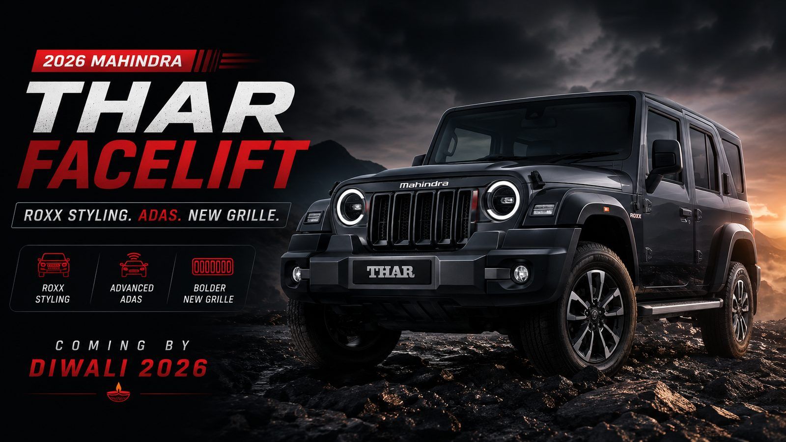 2026 Mahindra Thar facelift: Roxx styling, ADAS, new grille coming by Diwali