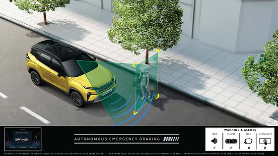 Tata Harrier, Autonomous Emergency Braking with forward pedestrian and vehicle detection