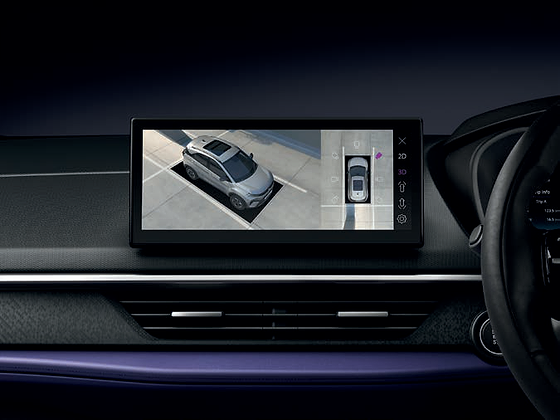 Tata Nexon, 360-degree HD surround-view camera system with blind view monitor, with 2D and 3D views on the touchscreen
