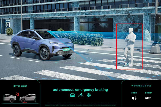 Tata Curvv EV, Autonomous Emergency Braking detects vehicles, pedestrians and cyclists and applies brakes automatically