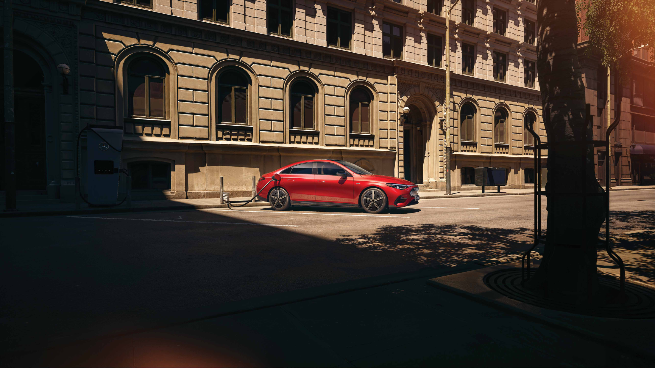 Mercedes-Benz CLA Electric — CLA Electric charging at a Mercedes-Benz DC fast-charging station.