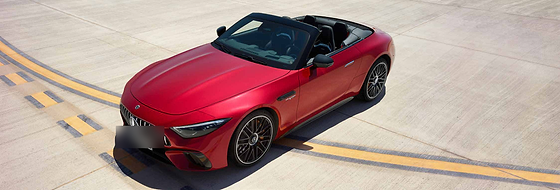 Mercedes-Benz Mercedes-AMG SL 55 Roadster, Top-down view of the SL roadster with the fabric roof lowered, showing the 2+2 open cabin