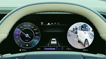 Kia Carens Clavis EV, Blind View Monitor showing the adjacent lane in the driver's cluster