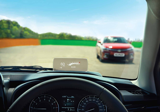 Toyota Glanza (2022-2026), Head-Up Display projects speed and drive data onto the windscreen, keeping eyes on the road.
