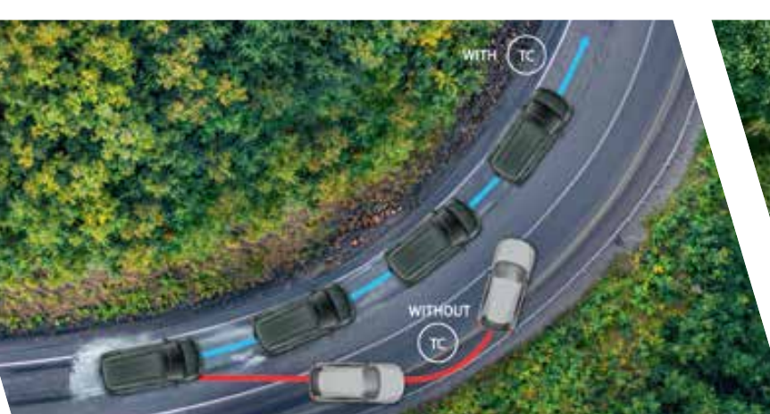Nissan Gravite — Traction Control System diagram showing stable cornering with TC engaged