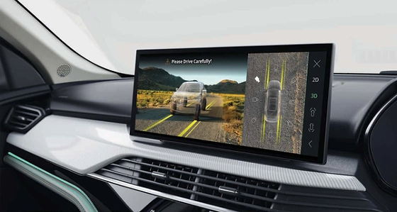 Tata Harrier EV, 540-degree Surround View with Transparent Mode - a 360-degree HD camera feed plus a view of what's under the car