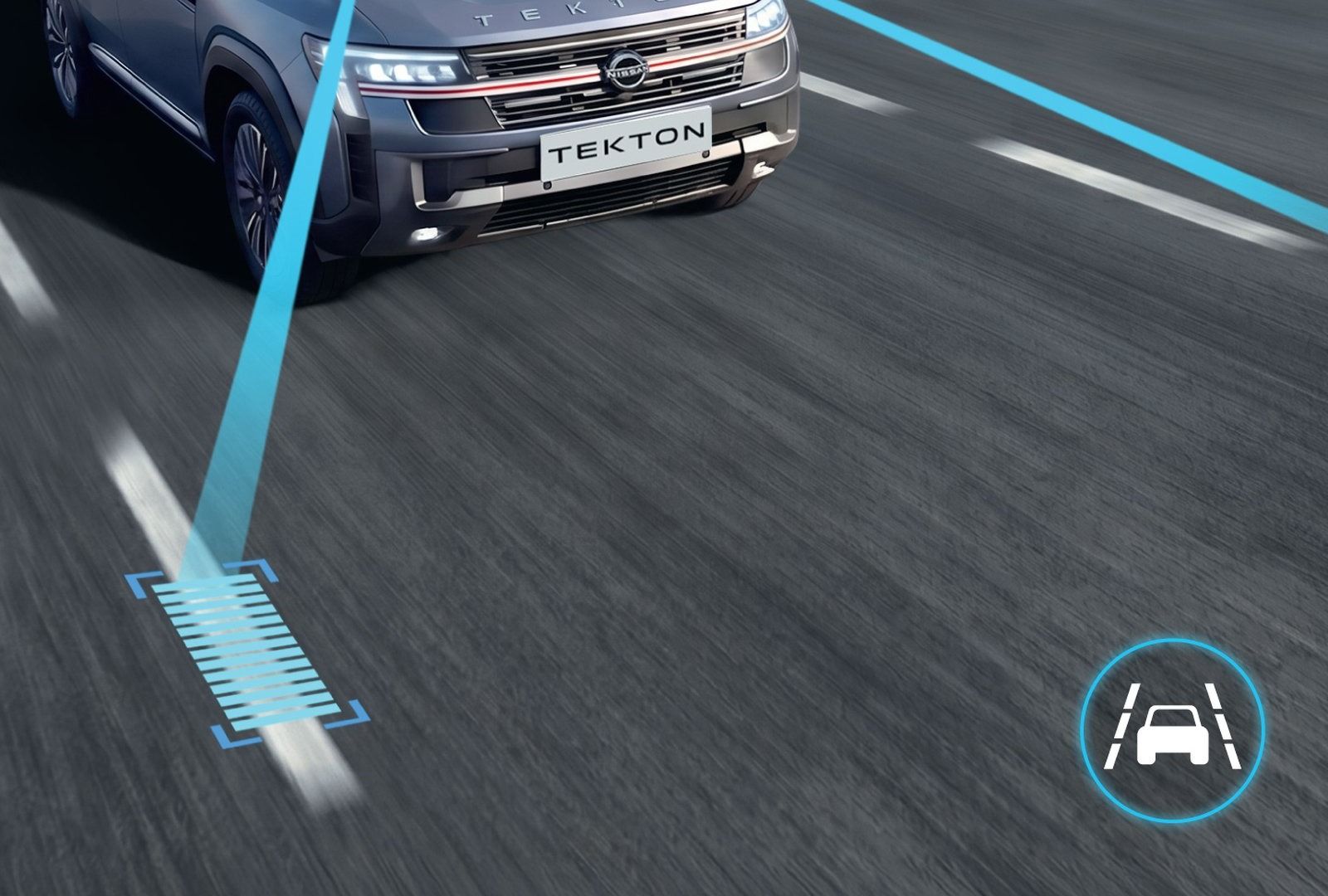 Nissan Tekton — Lane Keep Assist applies gentle steering correction to stay centred