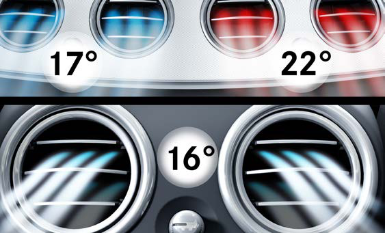 Mercedes-Benz G-Class — Turbine-style circular air vents with individual temperature readouts for the multi-zone climate control