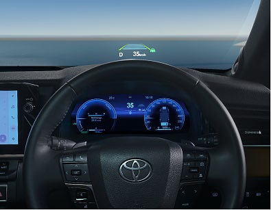 Toyota Camry, Colour Head-Up Display projecting speed and drive data onto the windscreen