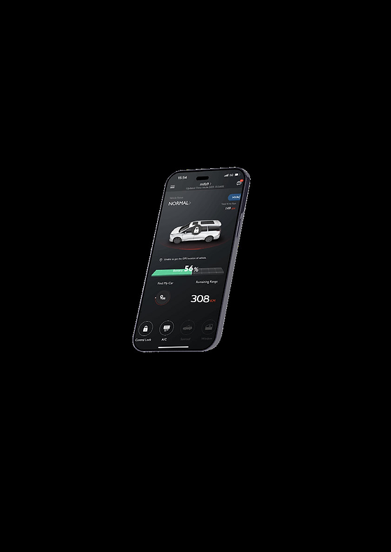 MG M9, Smartphone app showing remote vehicle status, battery level and controls.