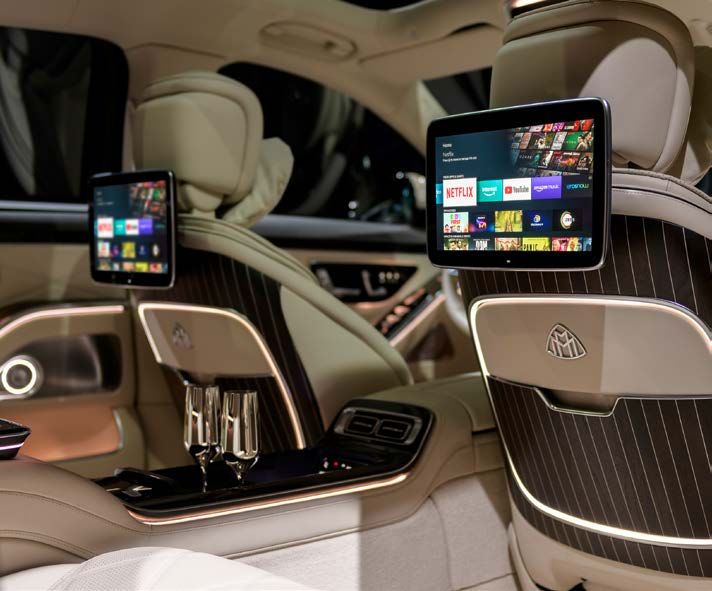 Mercedes-Benz Mercedes-Maybach S-Class — MBUX High-End Rear Seat Entertainment with two 29 cm (11.6-inch) rear displays and folding tables.