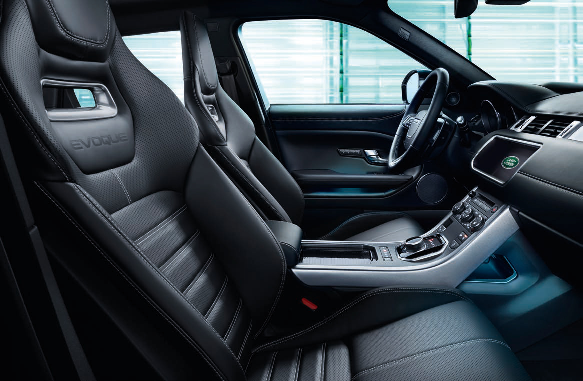 Land Rover Range Rover Evoque — Ebony perforated-leather sports seats with centre console and Touchscreen.