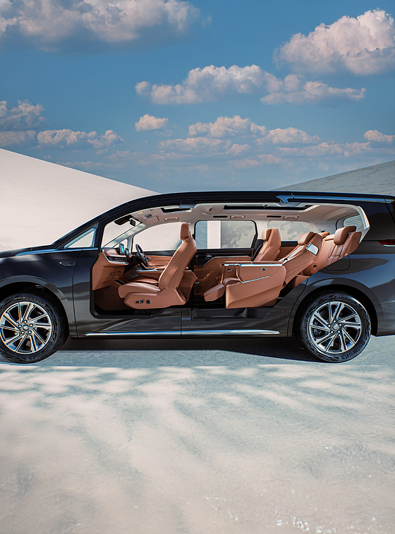 MG M9, See-through view of the seven-seat lounge cabin layout.