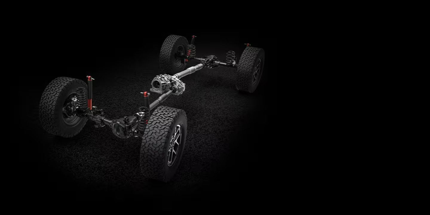 Jeep Wrangler — Rock-Trac heavy-duty 4x4 driveline with solid front and rear axles