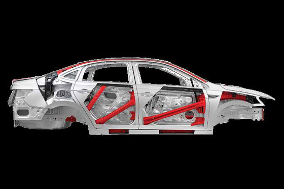 Skoda Škoda Slavia (2022–2026), High-strength steel body frame with reinforced zones highlighted in red.