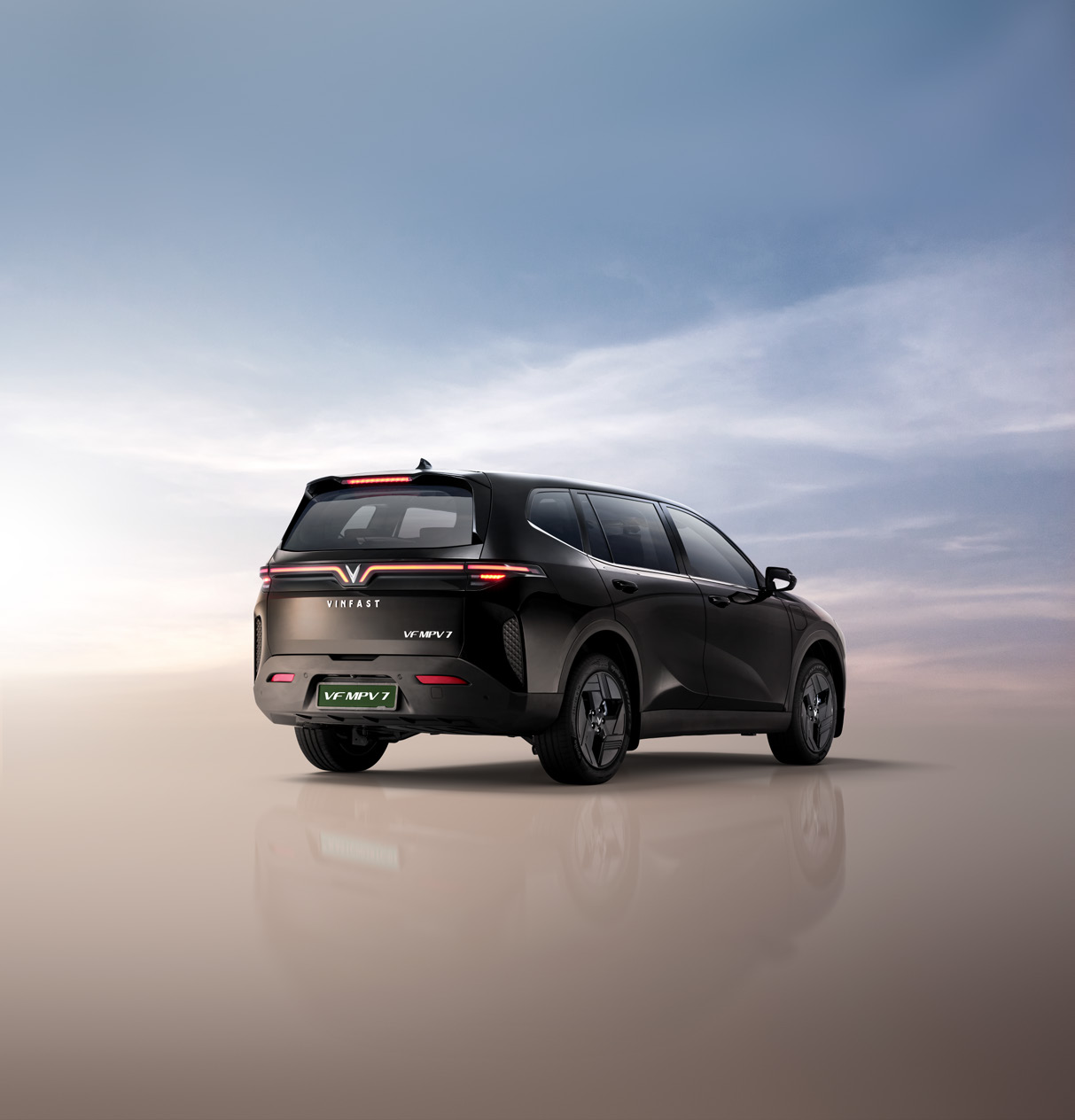 VinFast VF MPV 7 — Rear three-quarter profile of the seven-seat electric MPV