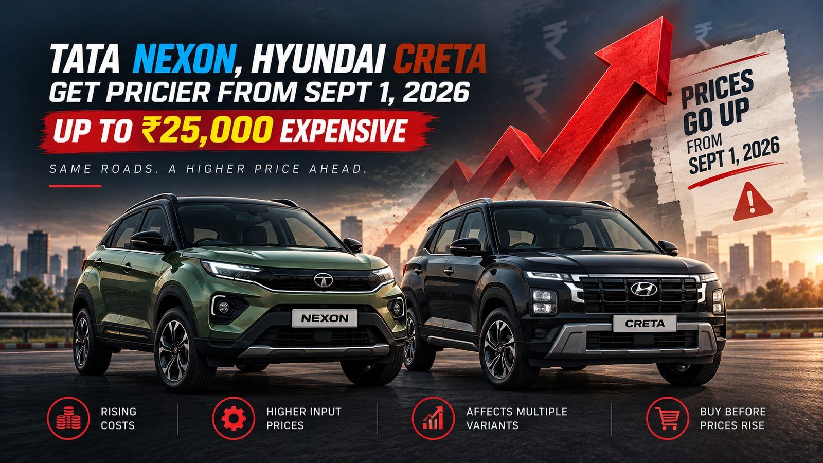 Tata Nexon, Hyundai Creta get pricier from Sept 1, 2026, up to ₹25,000 dearer
