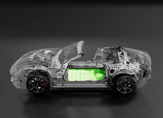 MG Cyberster, 77 kWh battery pack integrated into the chassis floor