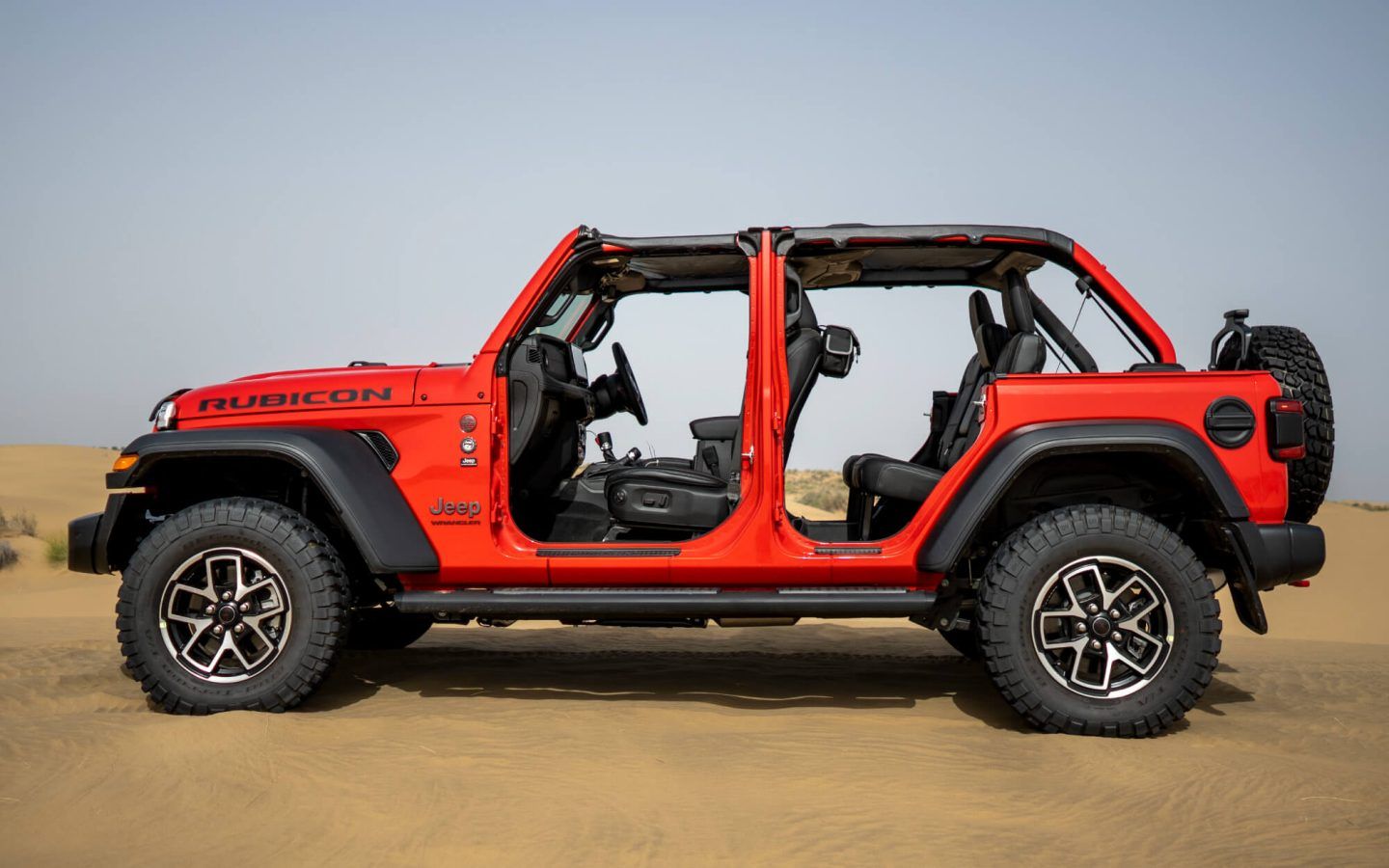 Jeep Wrangler — Removable doors and roof: Wrangler Rubicon shown in open-air form with all four doors taken off