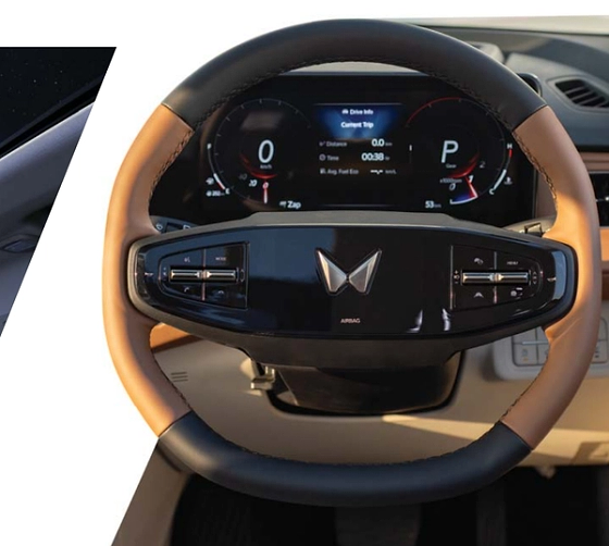 Mahindra XUV 7XO, New two-spoke leather steering wheel
