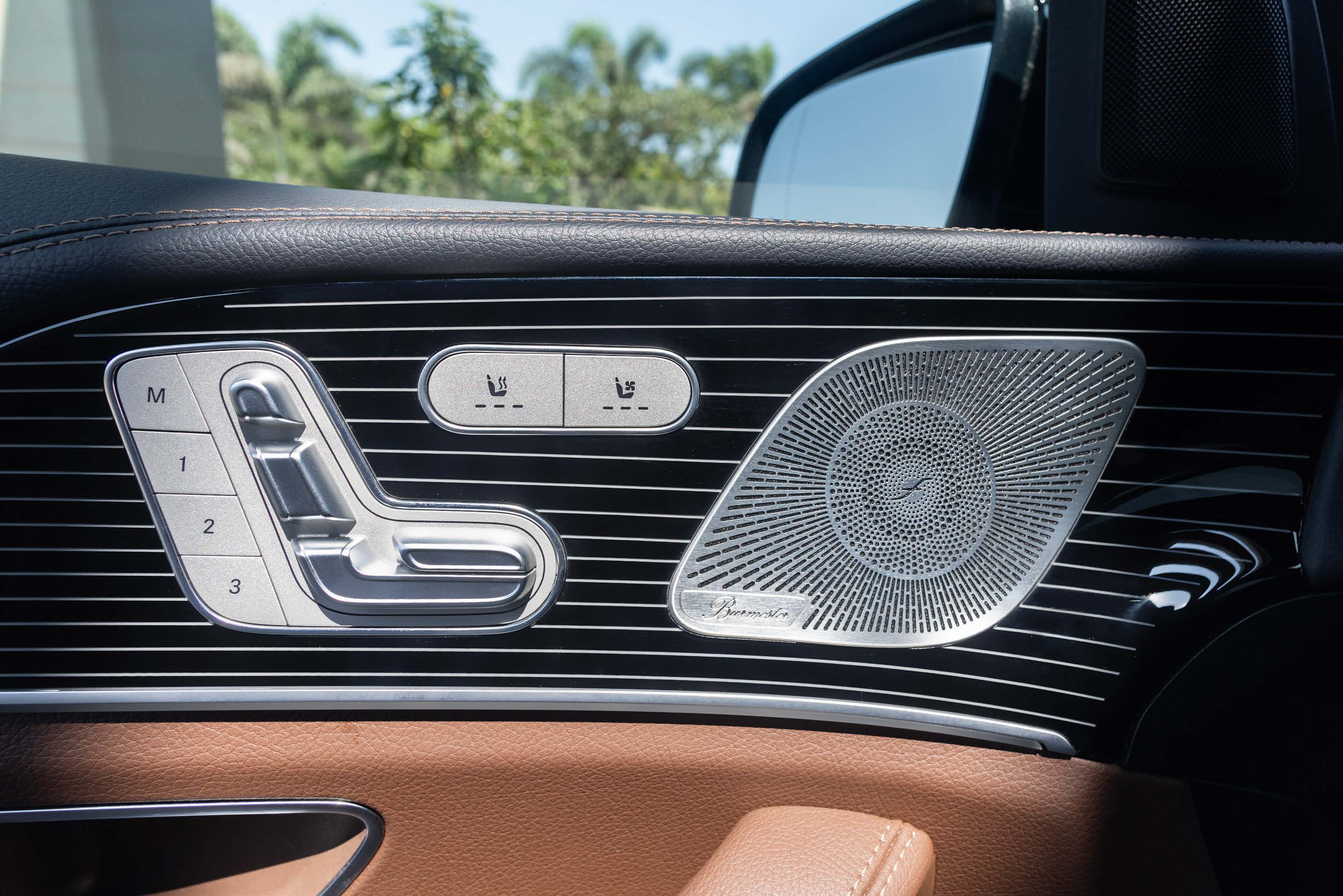 Mercedes-Benz GLS — Burmester surround-sound speaker with door-mounted memory-seat controls