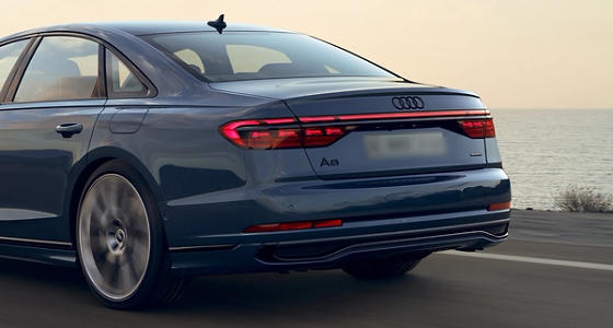Audi A8 L, Full-width connected LED rear light bar with quattro badging and rear diffuser