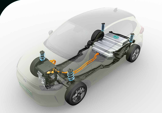 Tata Tiago EV, IP67-protected motor and underfloor battery pack (19.2 or 24 kWh) with liquid-cooled thermal management