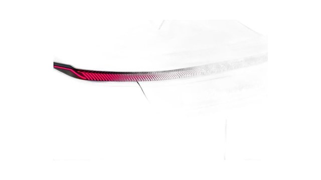 Curved pink and black automotive trim or light detail on white background.
