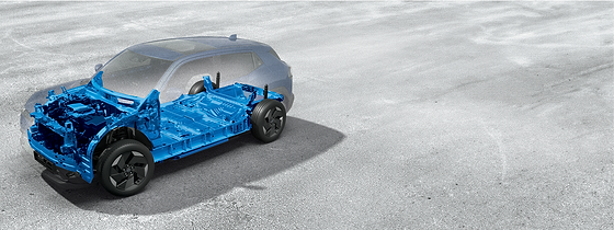 Maruti Suzuki e Vitara, High-strength body structure with a reinforced safety cage highlighted around the cabin and battery floor.
