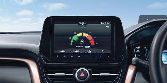 Maruti Suzuki Grand Vitara, In-cabin air purifier with a live PM2.5 readout on the touchscreen.